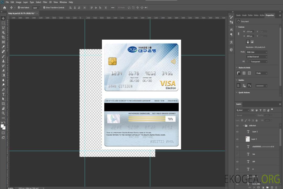 Carte électronique visa de la banque Daegu en Corée du Sud template